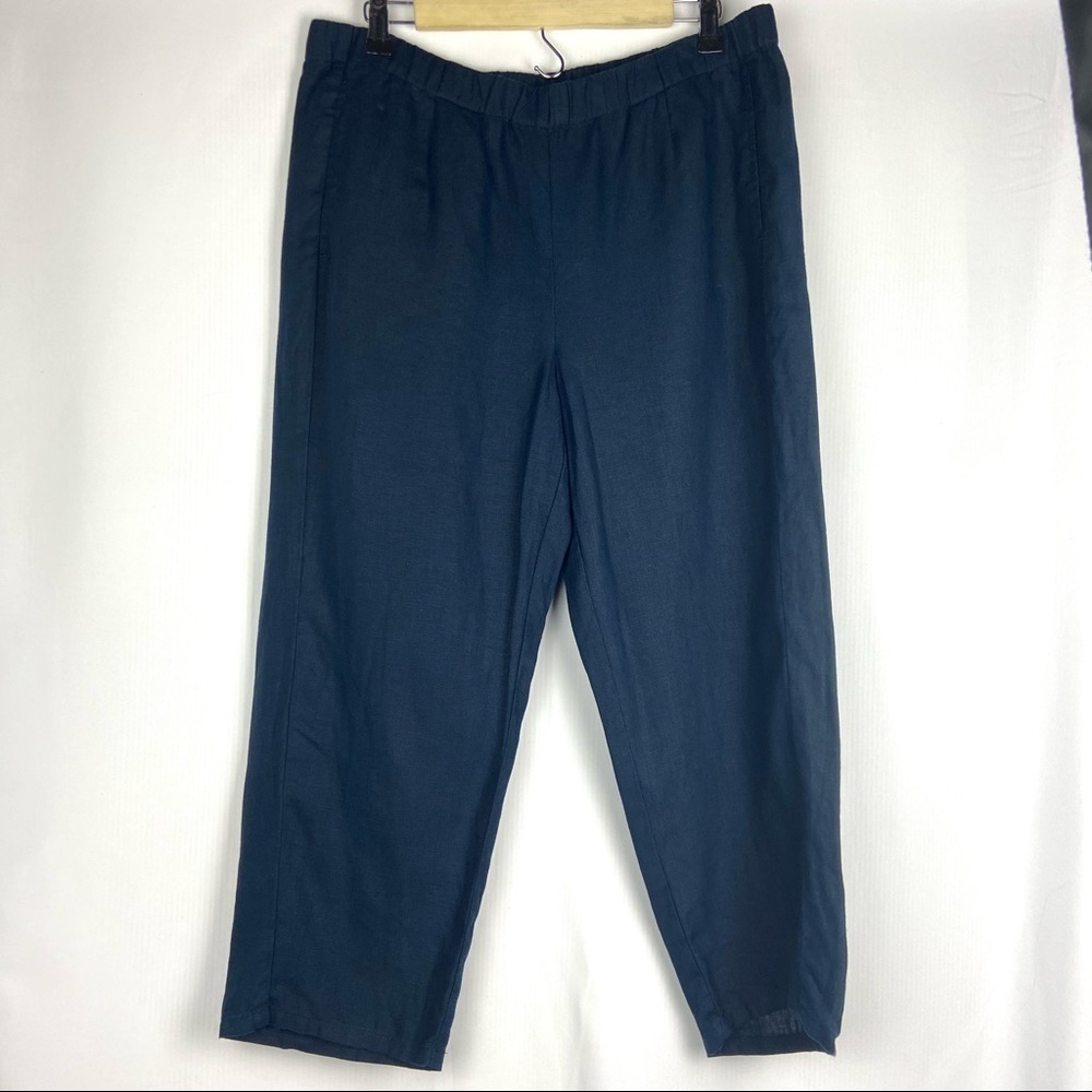 100% Linen Dark Blue Navy Chino Cut Offs Ankle Pants Medium